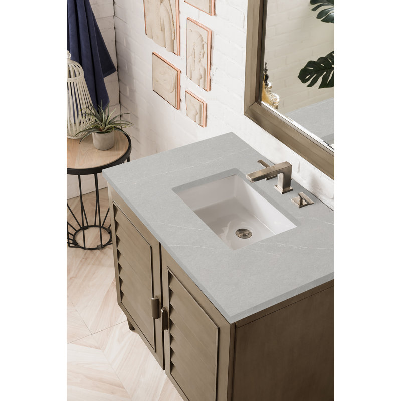 Portland 36'' W Single Vanity, Whitewashed Walnut, White Zeus, 8" Widespread