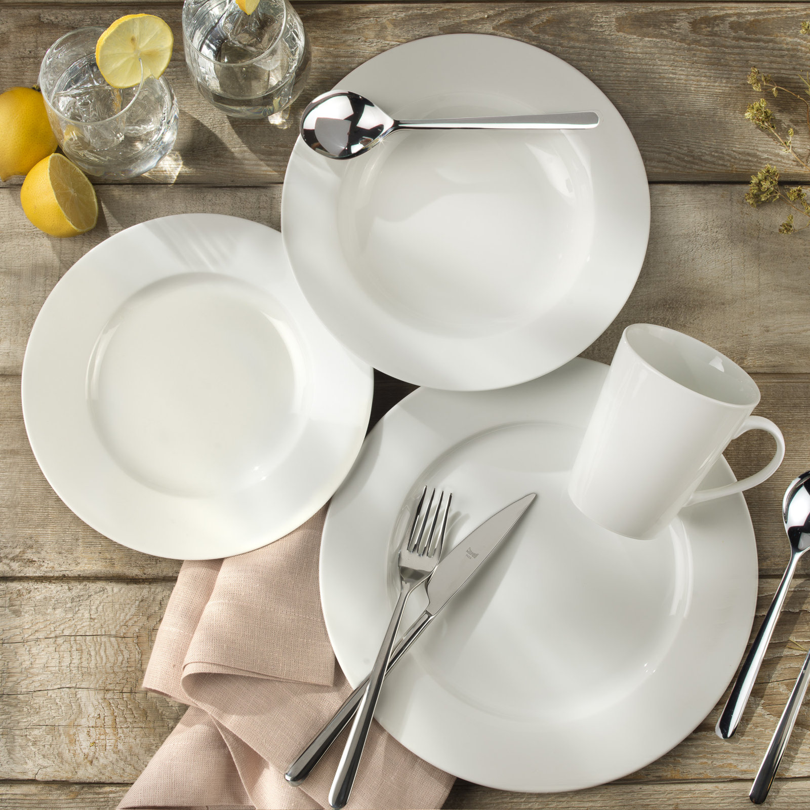 Claire Classic Rim 16pcs Dinnerware Set ( Dinner Plate / Salad Plate / Rim Soup / Mug , Service For 4 )
