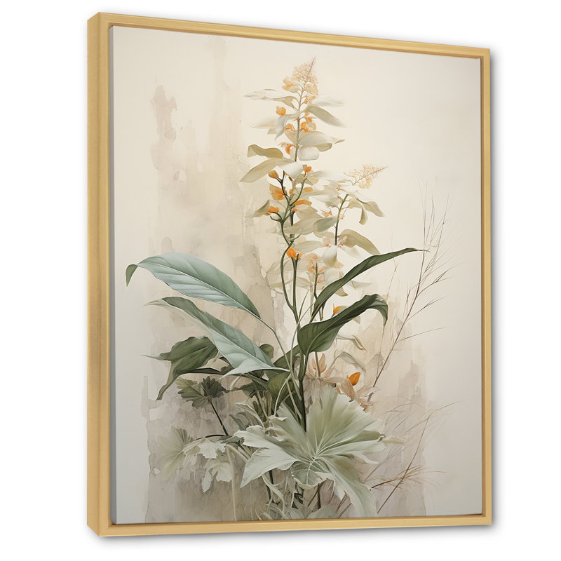 «Beige minimalisme botanique sérénité II», reproduction sur toile, Cadre naturel flottant, H 32 po x l 24 po x P 1 po