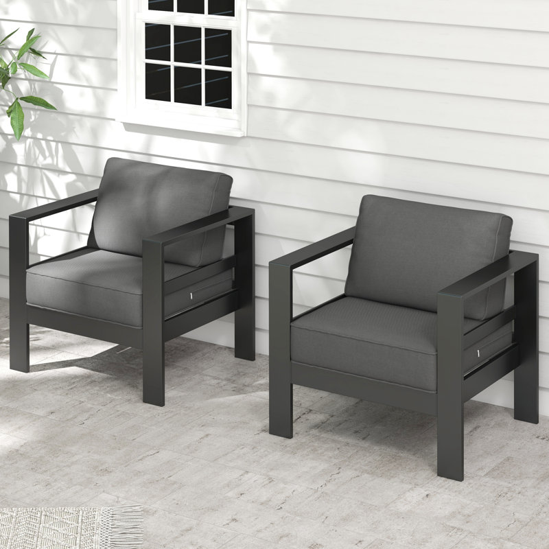 Aluminum Outdoor Armchairs with Cushions set of 2, Dark Gray, Gray