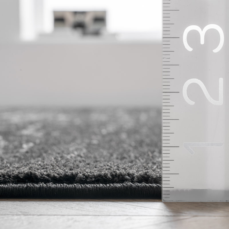 Tapis de couloir à motif de médaillon pour le salon, la chambre à coucher, la salle à manger, le vestibule, le couloir ou la cuisine Adetoun, noir / gris