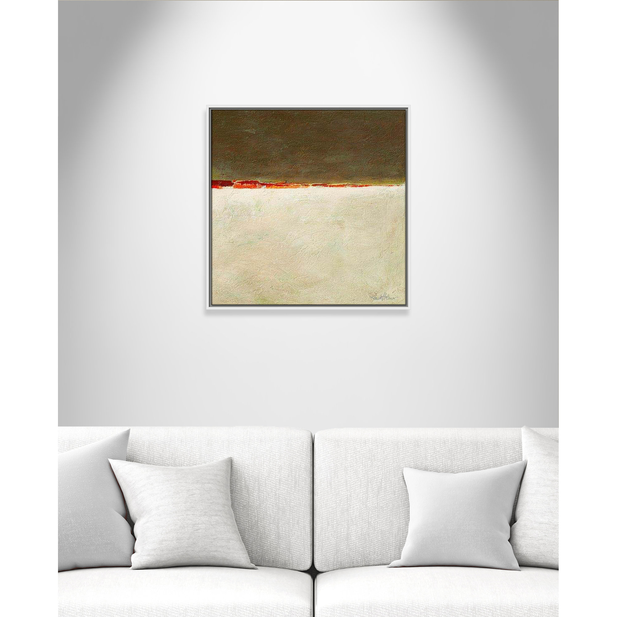 Orange Horizon I by Renate Holzner, White Framed, 25.5'' H x 25.5'' W x 2'' D