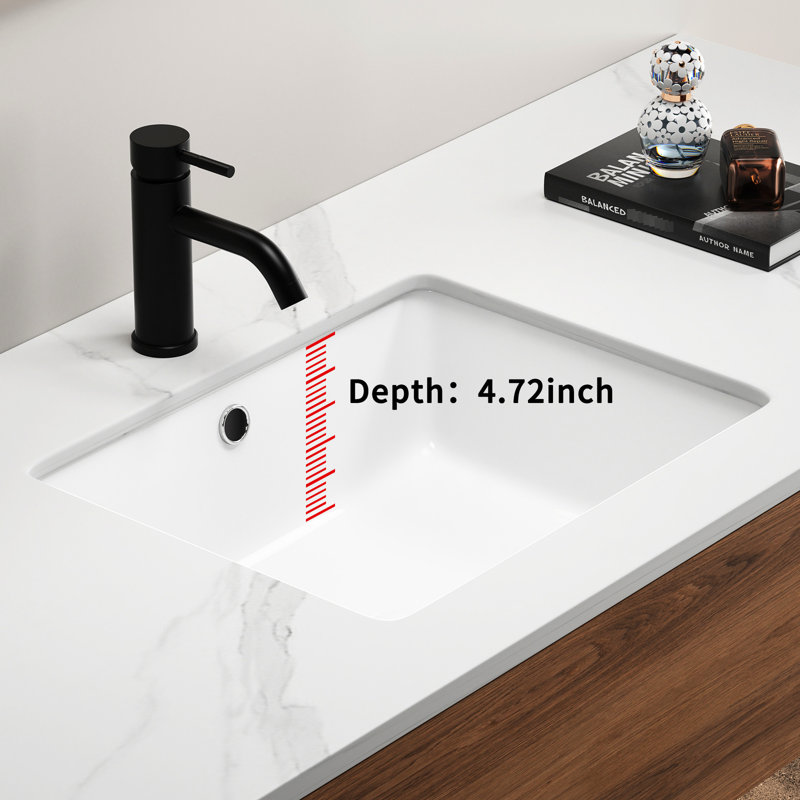 Lavabo rectangulaire encastré en céramique blanche, fini acide, profondeur 49,6 cm, hauteur 19,5 cm, couleur lait, ne jaunit pas, fini lisse, largeur 38,9 cm, poids 8,7 kg