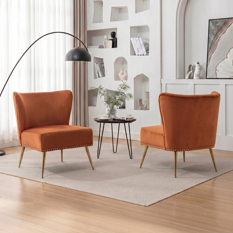 Chaise rembourrée en velours, Orange