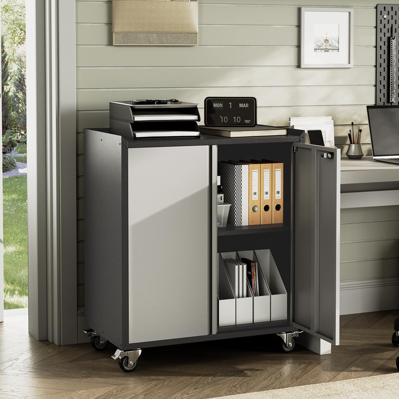 Rolling Tool Cabinet - Heavy Duty Metal Garage Storage Cabinet with Wheels, Adjustable Shelf & Locks, Tool Chest Cart for Warehouse Office Workshop Home Office - Grey