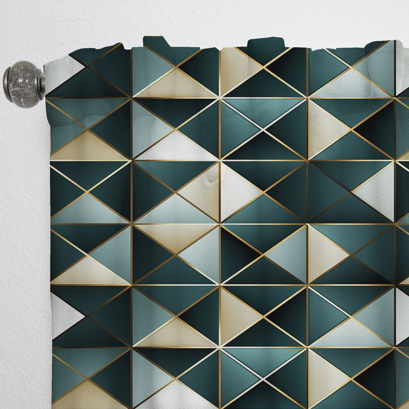 Motif géométrique vert et doré chic I - Rideau obscurcissant géométrique abstrait - 1 panneau, L 52 po x L 84 po