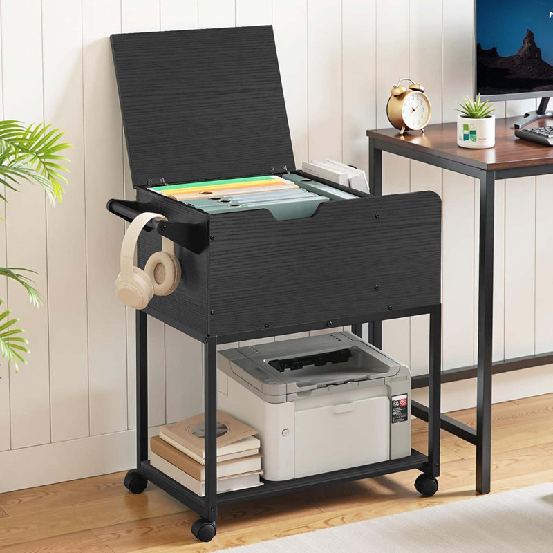 Rolling File Cart, Mobile File Cabinet With Wheels, File Cart With Hanging Files And Flip-Up Lid, Open Storage Shelf, For A4/Letter/Legal-Size, Home Office, Black