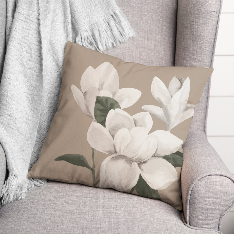 Ivory Magnolia Flowers 18" x 18" Polyester Throw Pillow