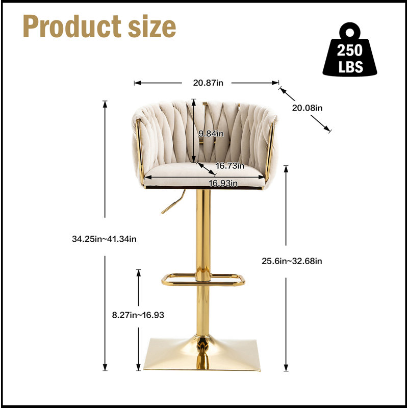Tabourets de bar rétro avec dossier et chaises à hauteur de comptoir 2 pièces / ensemble, Beige