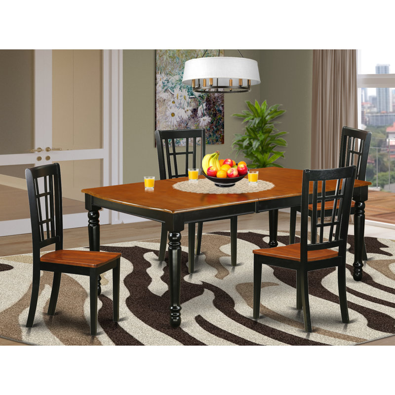 5 Piece Dining Table Set for 4 Includes a Kitchen Table with Butterfly Leaf and 4 Dinette Chairs, Black & Cherry