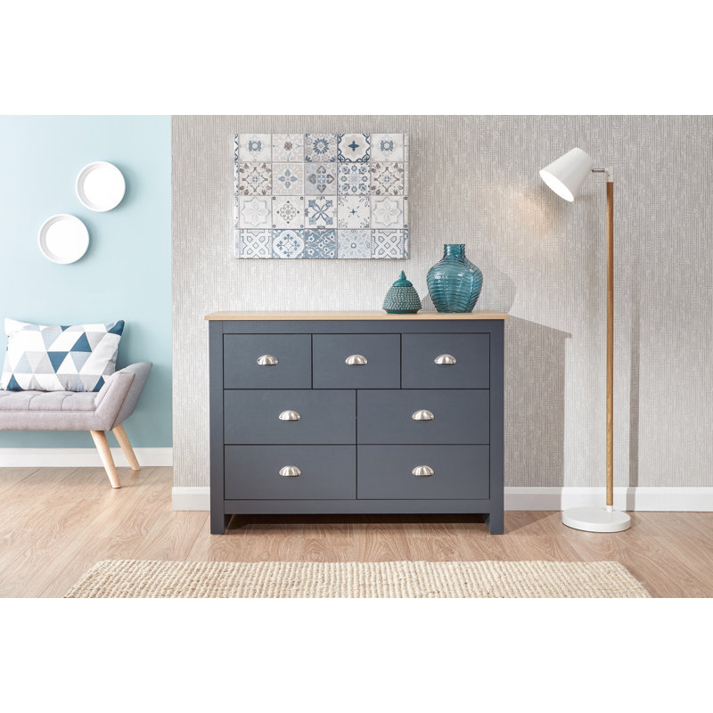 Gia 111.5cm W 7 - Drawer Chest of Drawers, Slate Blue/Oak