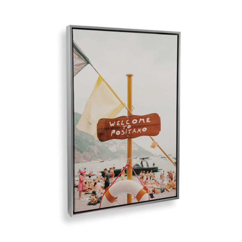 Reproduction sur toile Positano Welcome, dans un cadre doré poli, 30 po x 20 po, H 12,75 po x l 8,75 po x P 1,75 po