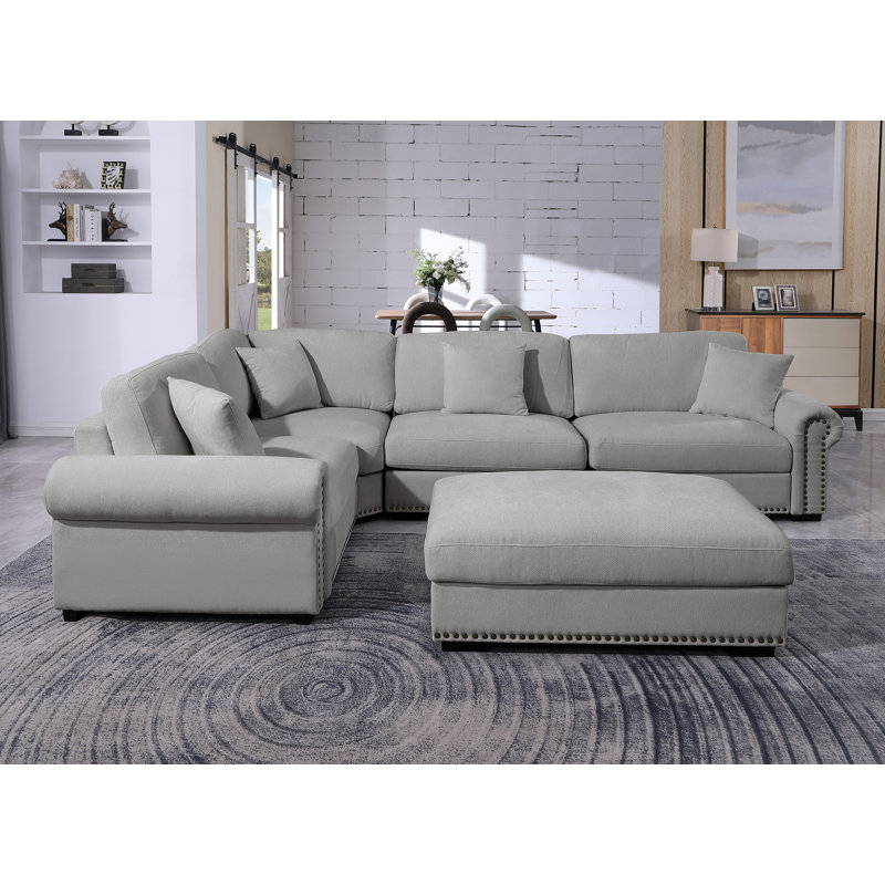 Canapé modulaire en chenille 5 places, Light Gray