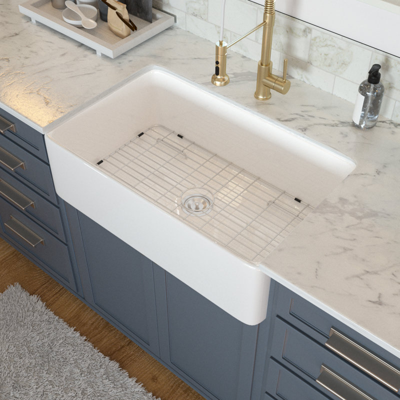 30'' L x 20" W Farmhouse Ceramic Kitchen Sink Apron Front White Porcelain Single Bowl Kitchen Sink