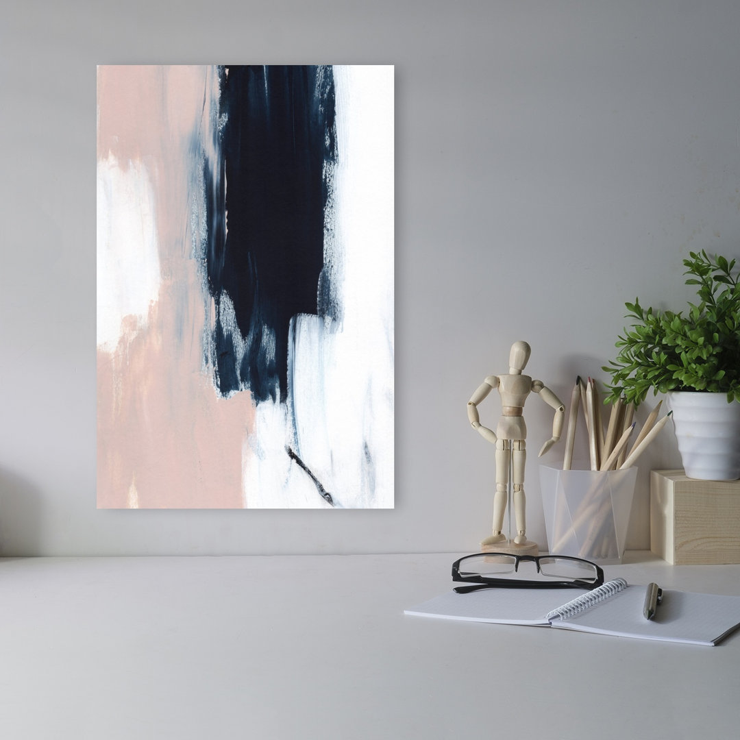 Abstract Navy Blush Strokes Abstract Contemporary Minimalist Wall Art Print