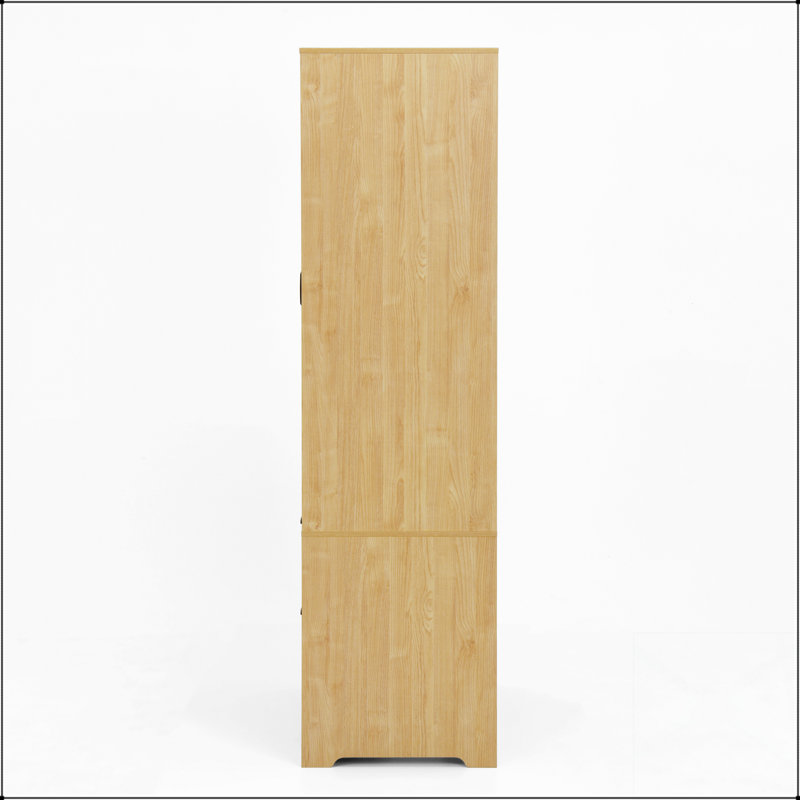 Armoire 2 portes en bois avec tringle, tiroirs, lumière à induction et miroir pour le rangement de la chambre à coucher