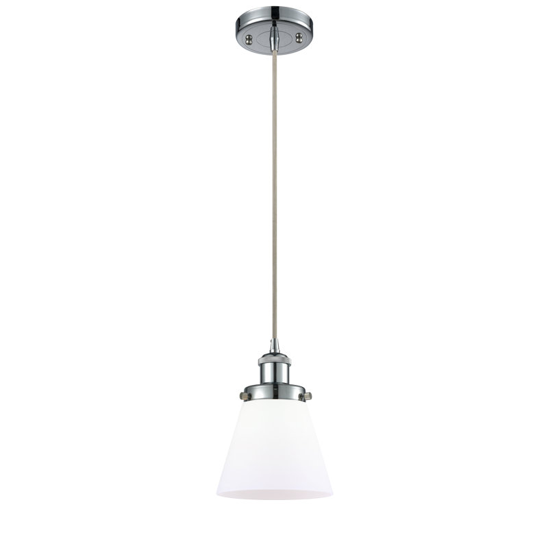 Luminaire suspendu conique à 1 lumière Wilmoth, Ampoule non incluse, Chrome poli, Blanc mat