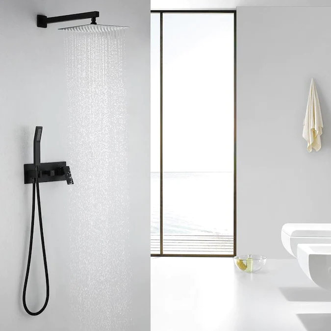 Shower system, Brass Matte Black Shower Faucet Set Shower System 10 Inch Rainfall Shower Head with Handheld Sprayer Bathroom Luxury Rain Mixer Combo Set, Rough-in Valve Included