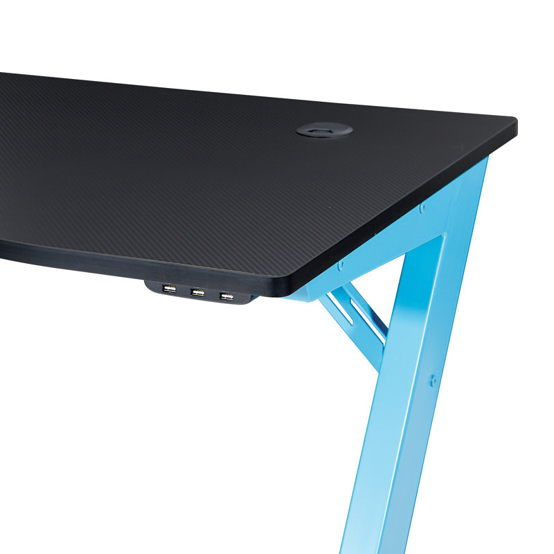 Amoll Metal Base Computer Desk, Black/Matte Blue