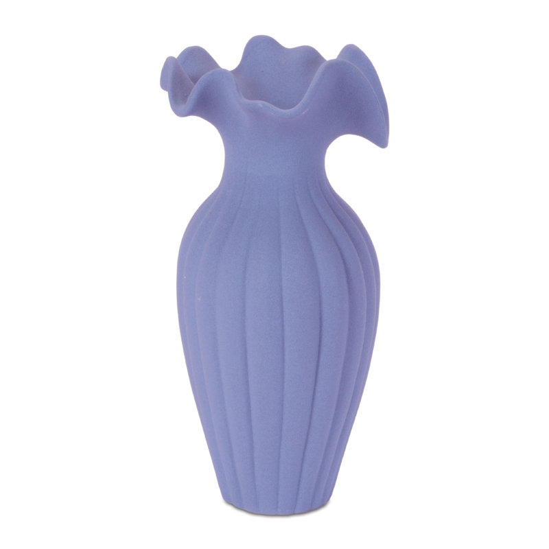 Vase festonné en grès nervuré 9 "H, 9.15"