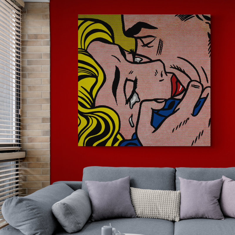 Kiss V by Roy Lichtenstein - Print on Canvas, 51cm H x 51cm W x 4cm D