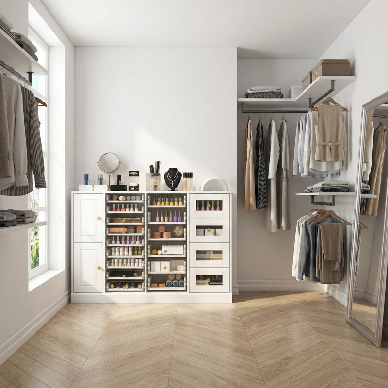 Armoire de rangement à clous en acrylique blanc avec poignées dorées, organisateur robuste pour le salon et la maison