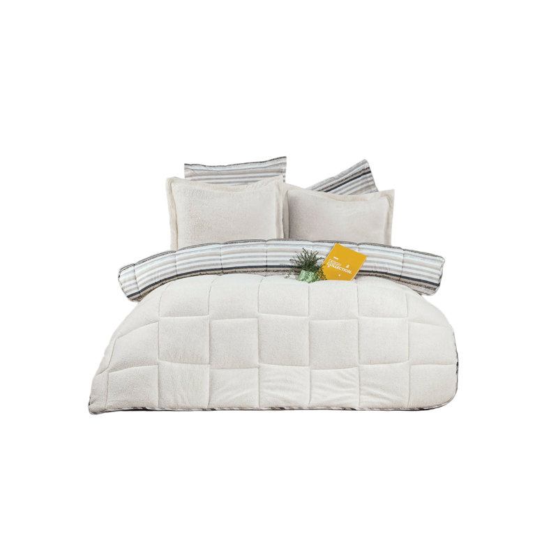Ensemble de literie 4 pièces pour lit simple et double Sherpa, Crème, crème, Édredon grand et 3 pièces supplémentaires