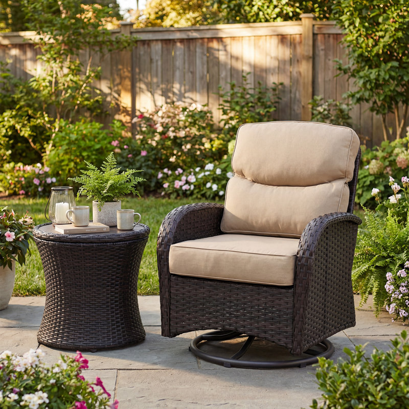 Aoodor Smile Outdoor Chair Cushions Set, Sunbrella Fabric High Back and Deep Seating Outdoor Cushion, Canvas Heather Beige