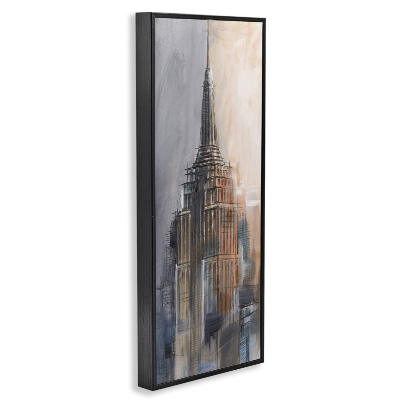  Sketched City Building Black Framed Giclee Art by Ethan Harper, H 24 po x l 10 po, Giclée encadrée noir minuit