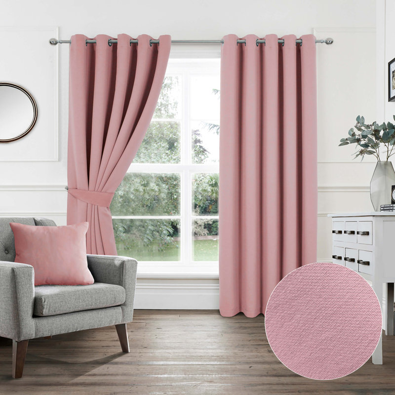 Chacra Room Darkening Curtain Pair, Width 114 x Drop 137cm, Soft Pink