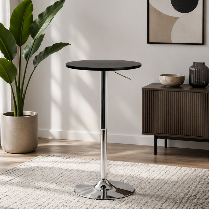 Table de bar réglable réglable en noir, H 41 po x l 23,75 po x P 23,75 po, Noir / Argenté