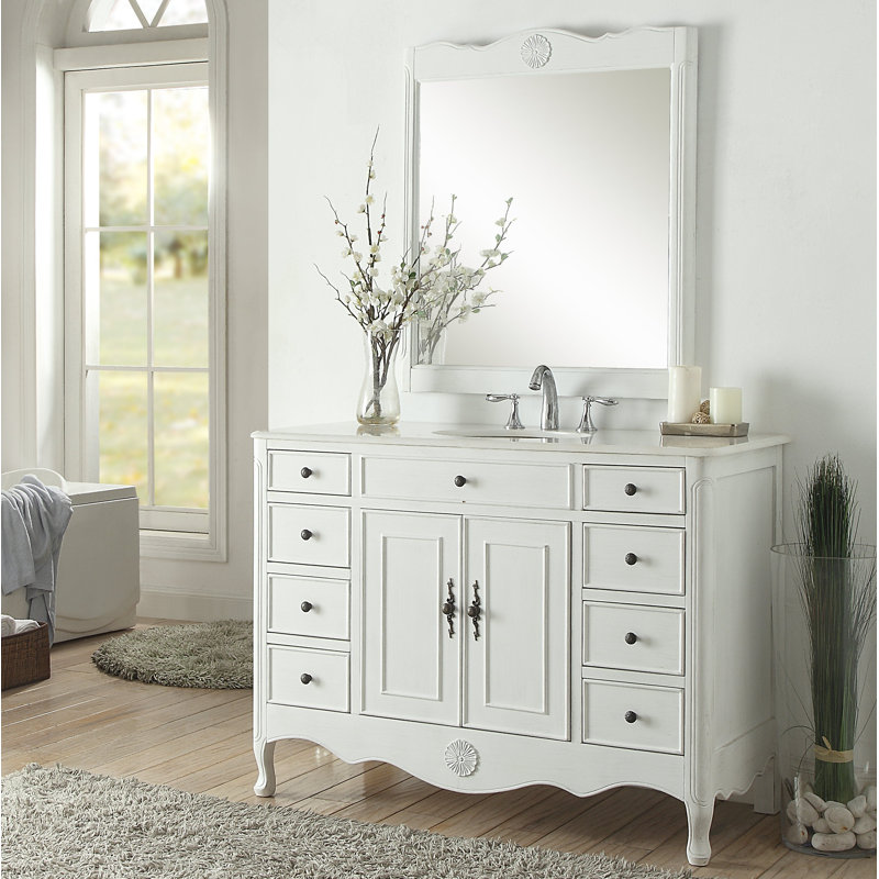 Ensemble de meuble-lavabo simple 47 po avec miroir Medina, Blanc vieilli