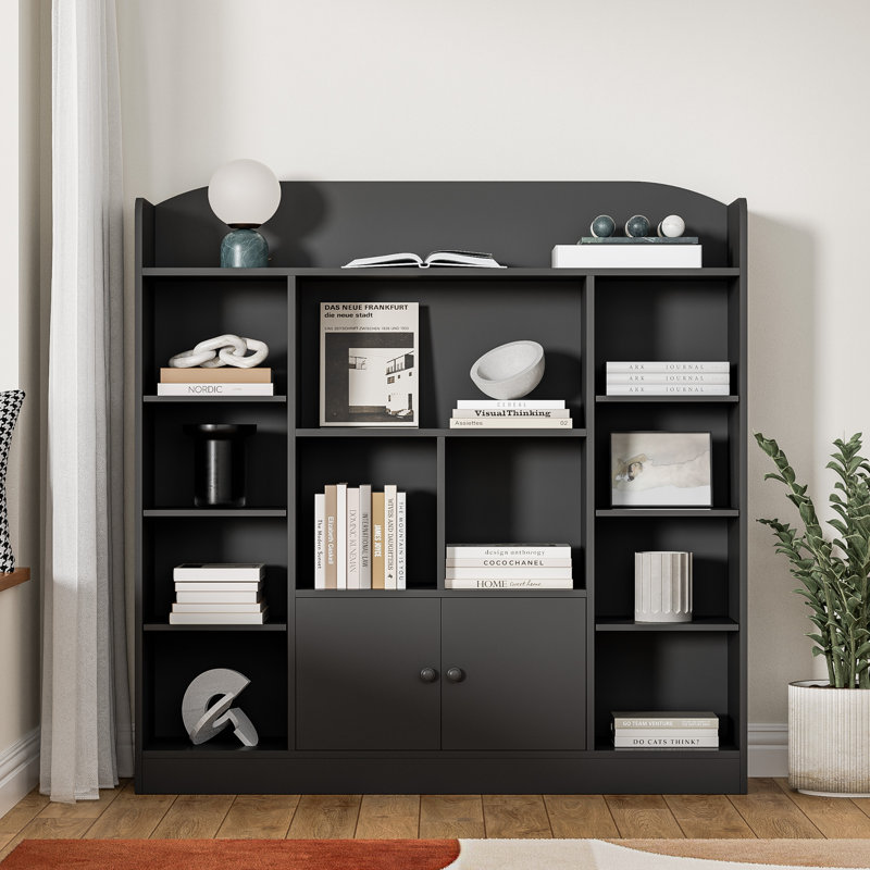 Modern Cube Bookshelf, Bookcase With With 11 Cubbies And 2 Cabinets, Freestanding Book Storage Shelves For Bedroom, Playroom, Hallway