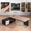 Bureau de direction rustique industriel PDG, table de bossage en L de luxe avec grille en acier inoxydable, bureau de travail surdimensionné de 70,8 po / 78,8 po-1736402600-1736402601