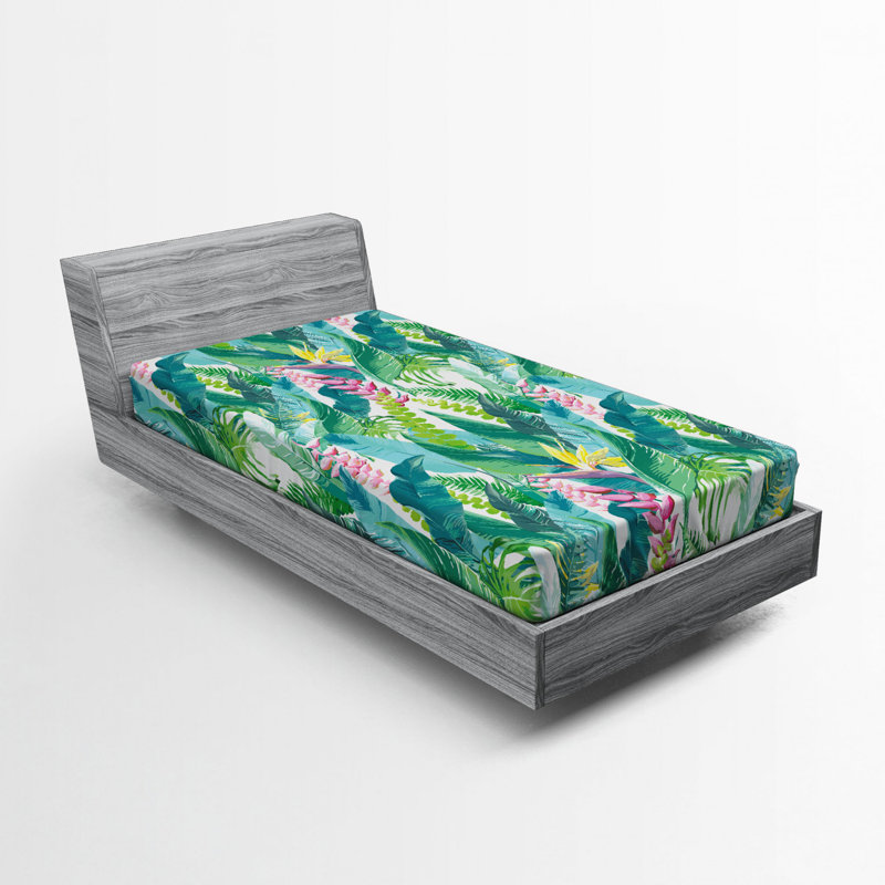 Microfiber Floral Fitted Sheet, Twin XL Fitted Sheet, Light Green Floral 3