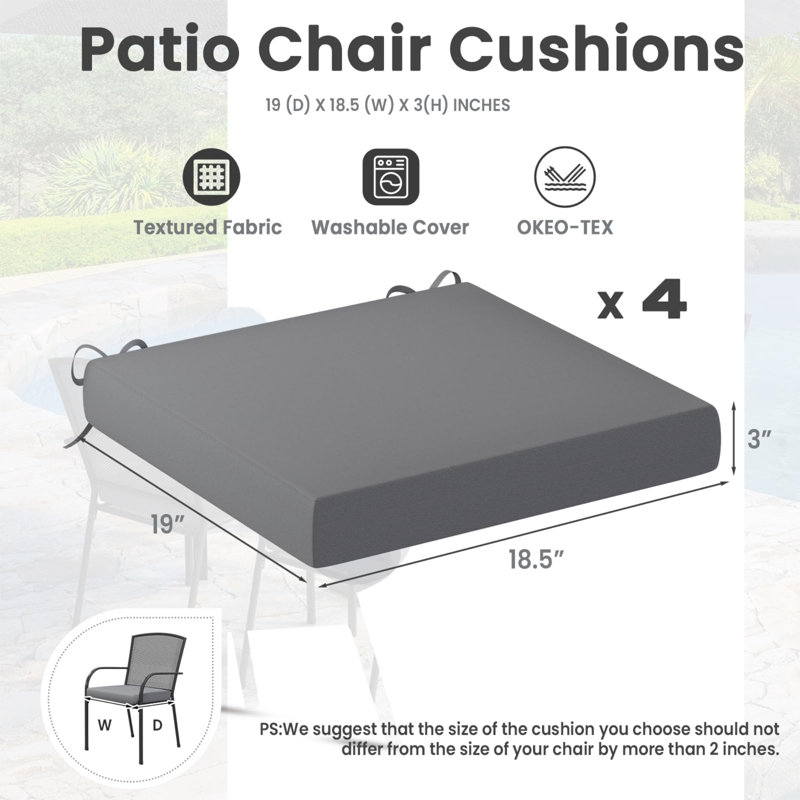 Ensemble de 4 coussins de chaise d'extérieur, Gris
