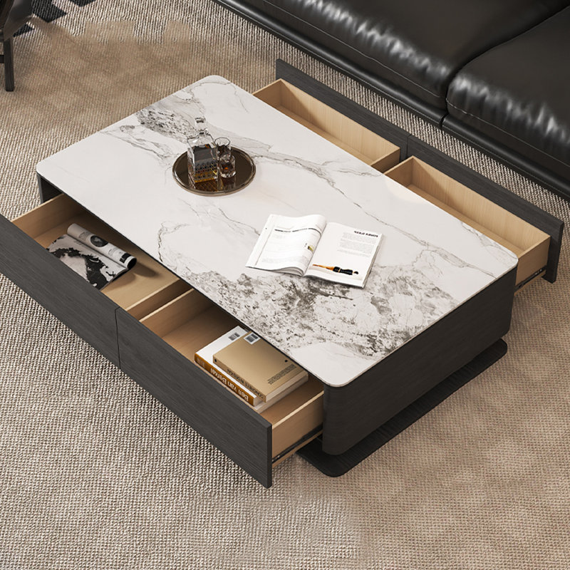 Table basse moderne avec plateau en pierre frittée, H 16,93 po x L 47,24 po x l 23,62 po, Gris