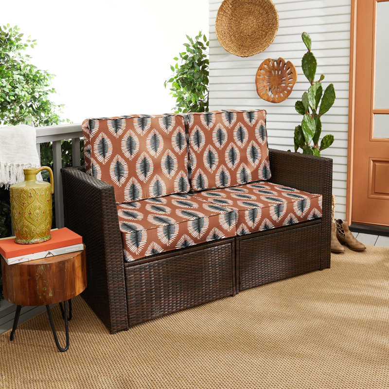 Ine Outdoor 5'' Loveseat Seat / Back Cushion, 22.5" W x 22.5" D, Brown Round Angle