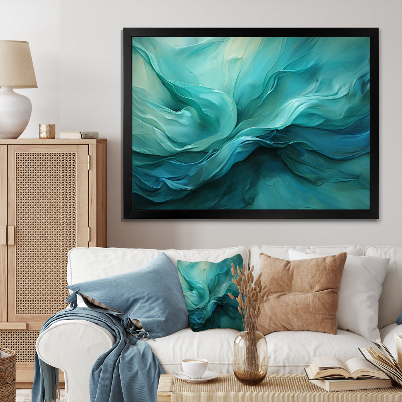 Turquoise Tranquility V - paysages abstraits, impressions sur toile, Cadre photo unique, H 30 po x l 40 po, Noir