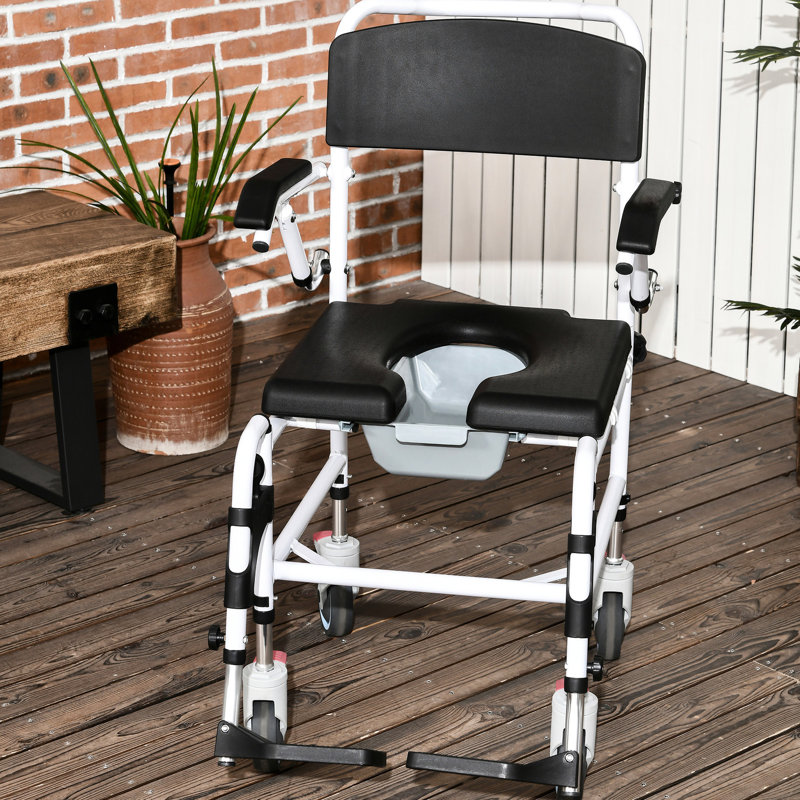 Chaise de douche avec aide à la mobilité, siège de 17 po de largeur, noir, imperméable et amovible pour personnes à mobilité réduite avec surface chauffante, personnes âgées