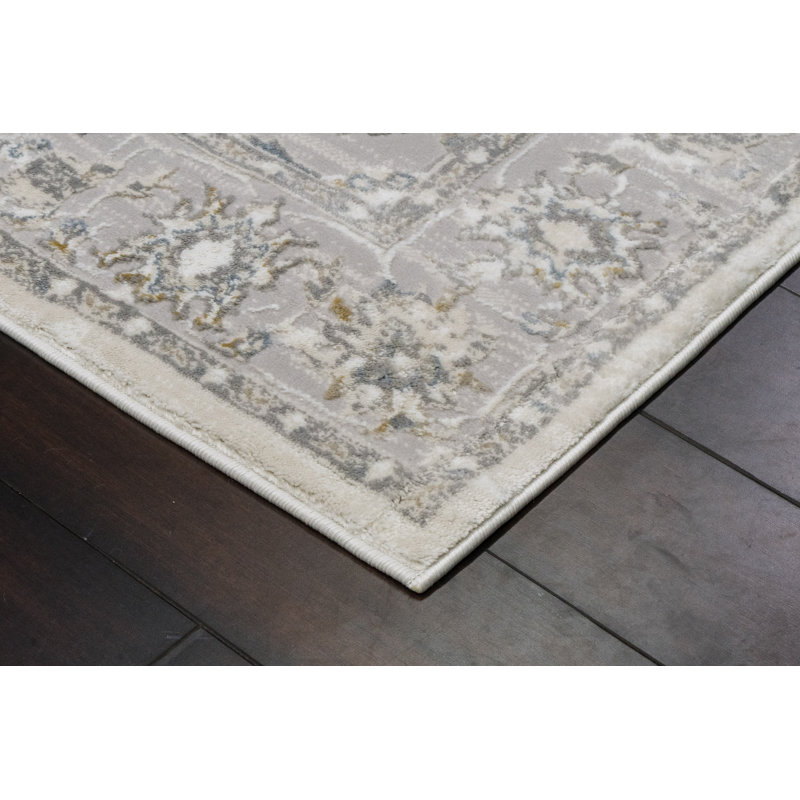 Lakena 12580-195 Crème / gris / bleu, Rectangle 5 pi 3 po x 7 pi