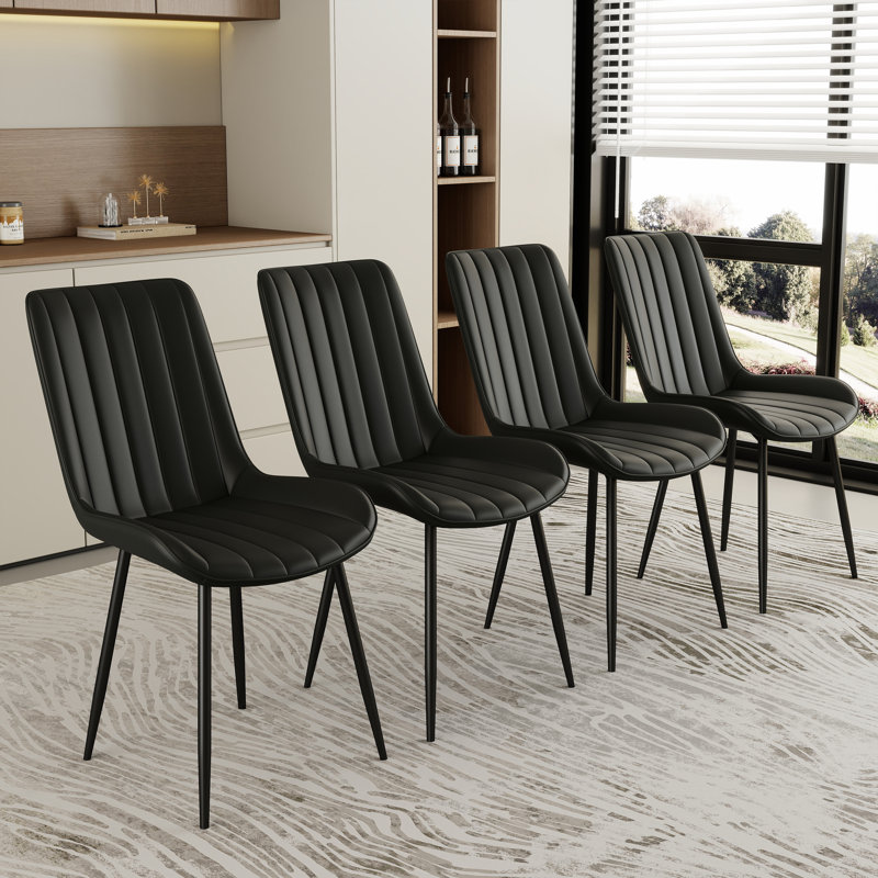 Chaises de salle à manger rembourrées en similicuir avec siège rembourré épais et pieds en métal robustes, Noir, Noir