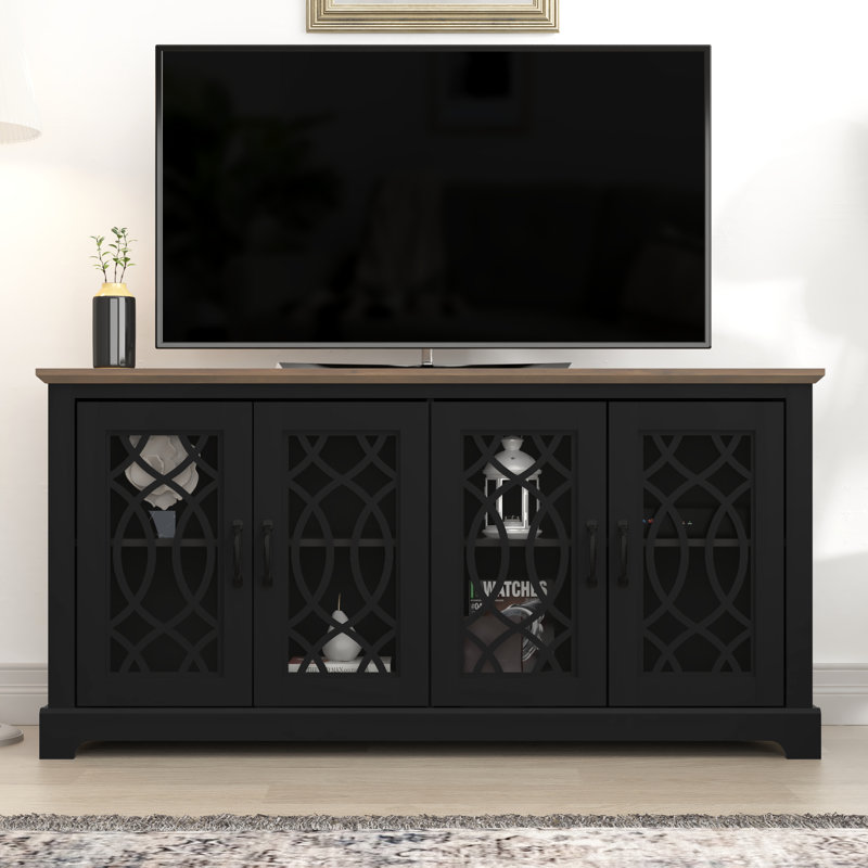 Meuble télé pour téléviseur de 65 po ou moins Eleana, Noir / chêne noueux
