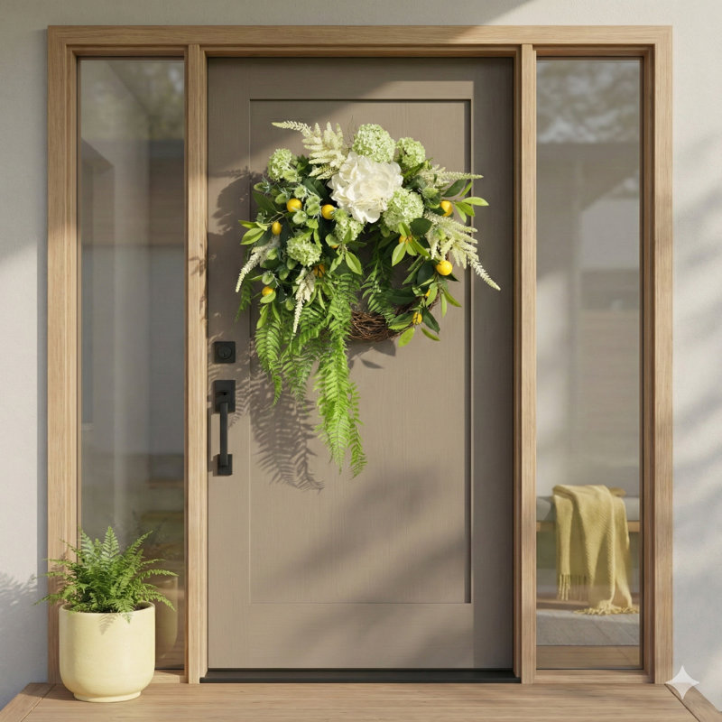 28'' Wreath with Hydrangeas, Lemons and Ferns