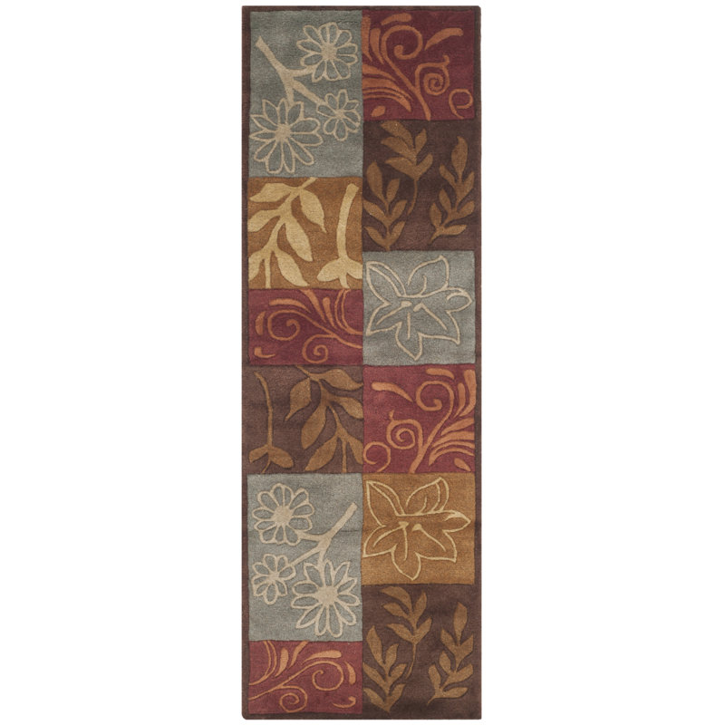 Hodgson Hand Tufted Wool/Cotton/Latex Floral Rug in Red/Brown/Gray, Runner 2'3" x 7'