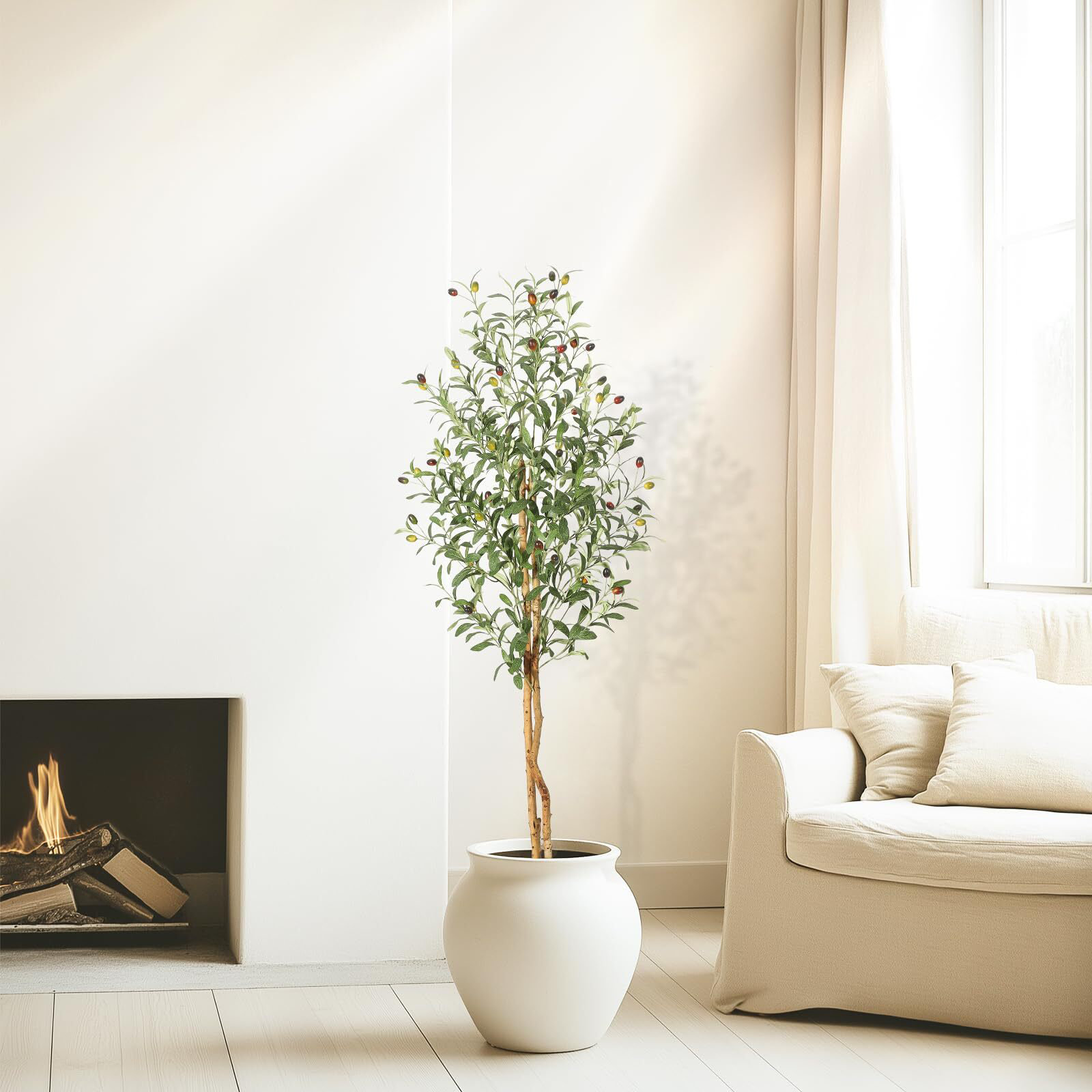 Primrue Olive Trees Artificial Indoor, 5FT Tall Faux Silk Plant White ...