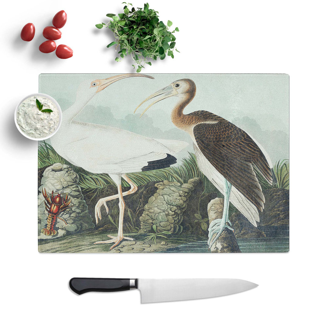 Tempered Glass White Ibis Bird and Lobster by John James Audubon Chopping Board