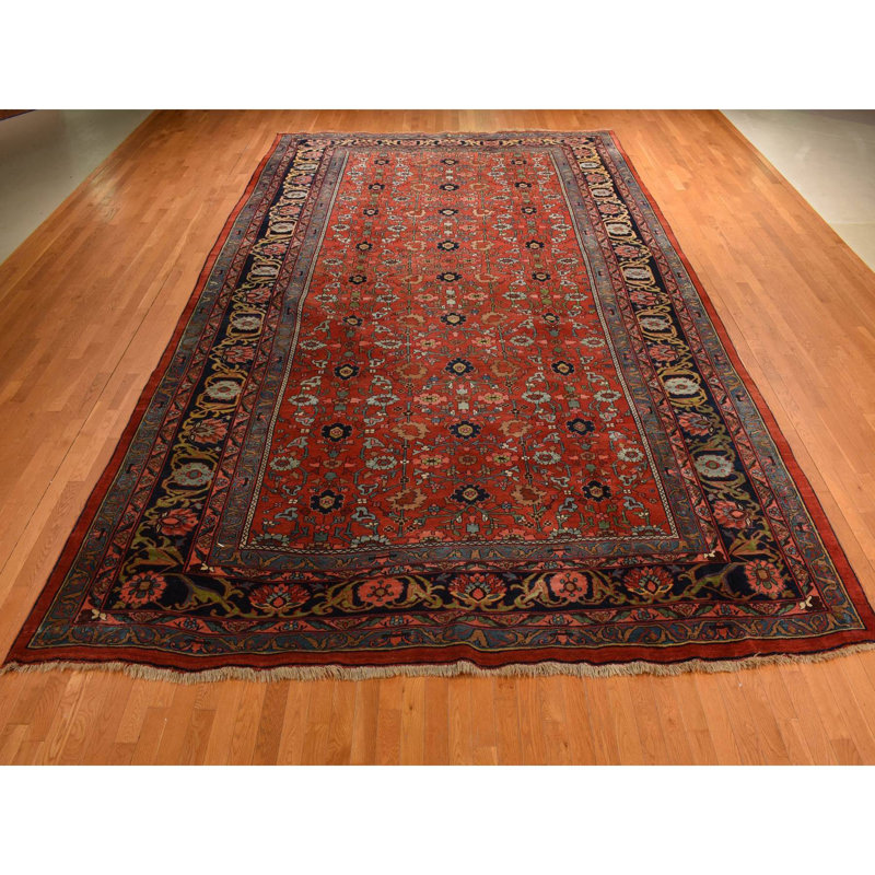 11'2" x 18'5" Red Antique Persian Bijar with Flower Design Wool Hand Knotted Rug