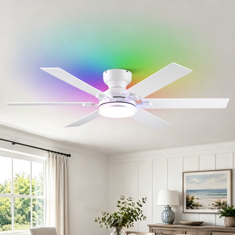 Ventilateur de plafond encastré 46 pales / 46 po à 6 pales avec lumières et télécommande Moderne 3 couleurs 6 vitesses