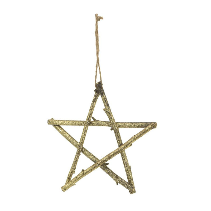 Étoile de rotin - 10 po - ensemble de 6, Brun / or